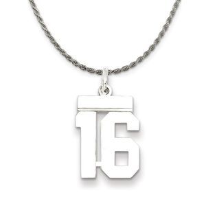 Sterling Silver Athletic Lg Polished Number 16 Necklace - 26 Inch
